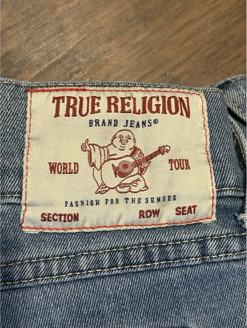 True Religion Ricky Relaxed Straight Jeans Mens 38 Light Wash Flap Pocket Denim